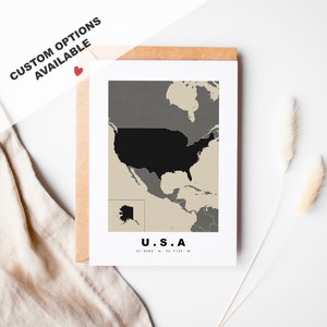 Tarjeta de felicitación personalizada de Estados Unidos - Sobre Kraft incluido - Texto personalizado - Tarjeta de felicitación de Estados Unidos - Aniversario - Viaje sorpresa