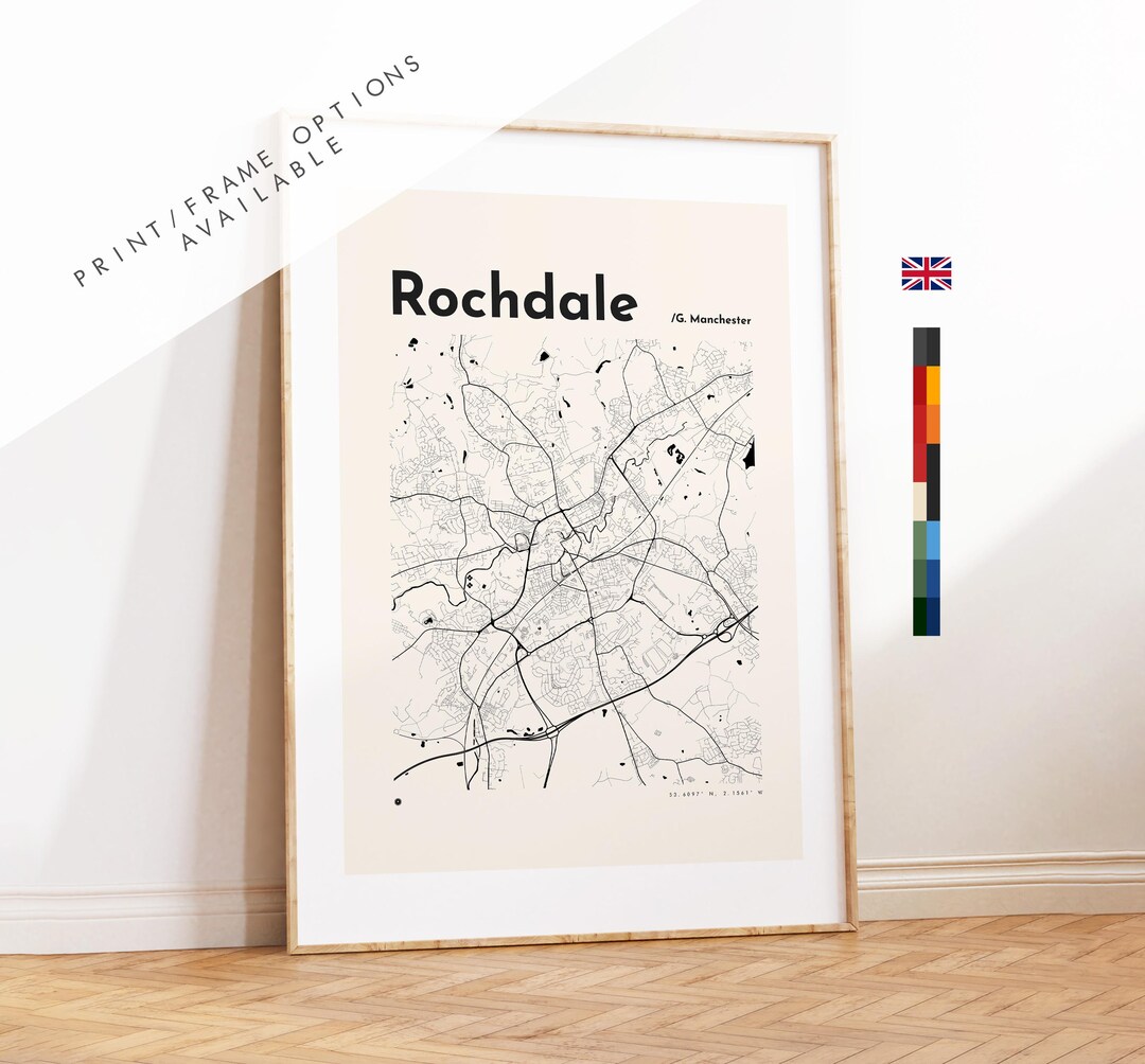 Rochdale Map Print - Custom Options/colours Available - Prints or ...