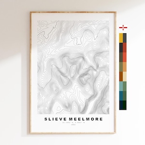 Slieve Meelmore kaart afdrukken - contour kaart afdrukken - topografische kaart - poster - kunst aan de muur - bergkaarten Noord-Ierland - Slieve Meelmore