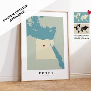 Ägypten Kartendruck - Personalisiertes Kartengeschenk - Rahmen- oder Leinwandoptionen verfügbar - Benutzerdefinierte Textoptionen - Personalisiertes Geschenk