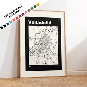 Impresión del mapa de Valladolid - Impresión, enmarcada o sobre lienzo - Póster de Valladolid - Valladolid España - Opciones de texto personalizadas - Arte de pared con mapas - Regalo