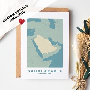 Tarjeta de felicitación de Arabia Saudita. Opciones personalizadas disponibles. Sobre Kraft incluido. Aniversario. Cumpleaños. Viaje sorpresa. Tarjeta personalizada