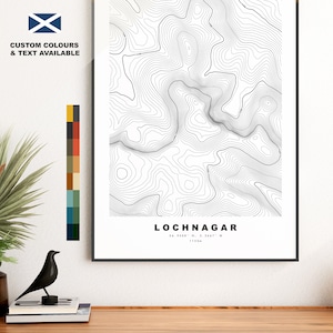 Lochnagar-afdruk - contourkaart - Lochnagar-poster - Schotland - topografische kaart - afdrukken - muurkunst - Lochnagar-kaart - Cac Carn Beag - Lochnagar