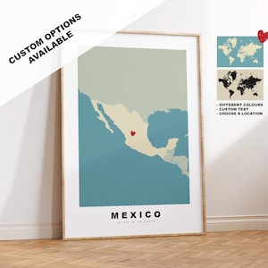 Stampa mappa Messico - Regalo mappa personalizzato - Stile vintage - Anniversario - Nozze - Luna di miele - Vacanza - Viaggio - Regalo - Mappa