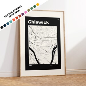 Stampa mappa Chiswick - Opzioni/colori personalizzati disponibili - Stampe o stampe incorniciate - Chiswick Londra - Testo personalizzato per regalo