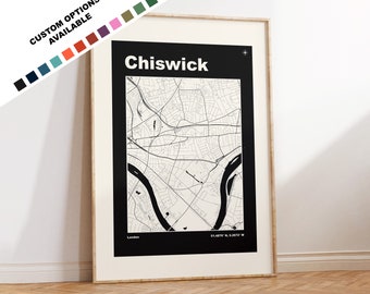Chiswick Map Print - Custom options/colours available - Prints or Framed Prints - Chiswick London - Custom Text for Gift