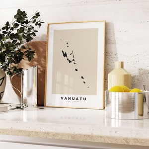 Vanuatu Print - Custom Map Print - Personalised Text Gift Options - Frames/Canvas Options - Vintage Style Map Print