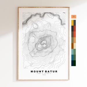 Carte du Mont Batur - Bali - Carte des contours  - Carte topographique - Impression - Affiche - Impression de carte
