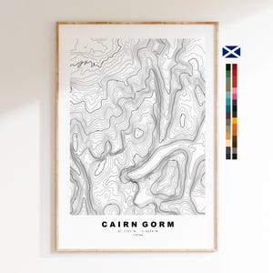 Impresión de Cairn Gorm - Mapa de contorno - Póster de Cairn Gorm - Escocia - Mapa topográfico - Impresión - Arte mural - Mapa de Cairn Gorm - Munros - Topografía
