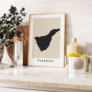 Teneriffa Druck - Benutzerdefinierter Kartendruck - Geschenkoptionen mit personalisiertem Text - Rahmen / Leinwandoptionen - Vintage Style Map Print