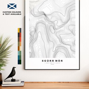 Print Sgurr Mor - contourkaart - poster Sgurr Mor - Schotland - topografische kaart - print - muurkunst - kaart Sgùrr Mòr (Loch Quoich)