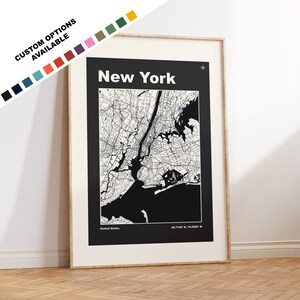 New York Map Print - Druck, gerahmt oder auf Leinwand - New York Poster - New York USA - Benutzerdefinierte Textoptionen - Karte Wandkunst - Geschenk