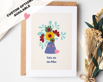 Portuguese Mothers Day Card - Feliz dia das maes - Portugal Mothers Day Card - A6 Card & Envelope - Optional: post to recipient with message