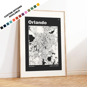 Kaartafdruk Orlando - aangepaste opties/kleuren beschikbaar - afdrukken of ingelijste afdrukken - Orlando, VS - aangepaste tekst voor cadeau
