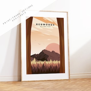 Redwoods Print - US National Park Travel Poster - Prints, Framed or Canvas - USA National Parks - Redwoods Travel Poster - Gift