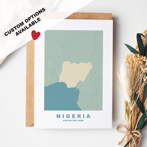 Tarjeta de felicitación de Nigeria. Opciones personalizadas disponibles. Sobre Kraft incluido. Aniversario. Cumpleaños. Viaje sorpresa. Tarjeta personalizada.