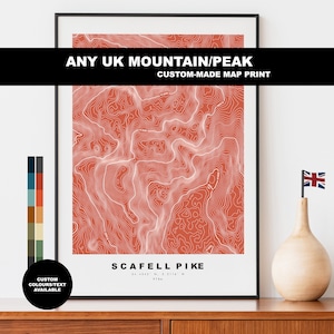 N'importe quelle montagne UK - Royaume-Uni - Impression d'art - Affiche - Topographie - Impression de Carte - carte de contour