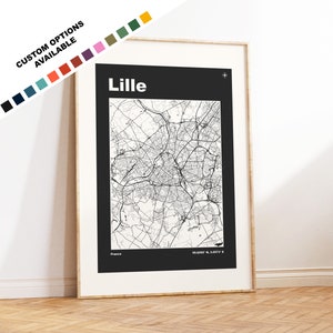 Lille Karte Druck - Druck, gerahmt oder auf Leinwand - Drucke oder gerahmte Drucke - Lille, Frankreich - Benutzerdefinierte Textoptionen - Frankreich City Maps