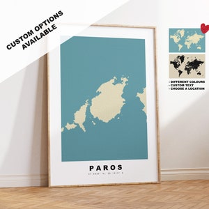 Paros Kartendruck - Personalisiertes Kartengeschenk - Rahmen- oder Leinwandoptionen verfügbar - Benutzerdefinierte Textoptionen - Personalisiertes Geschenk