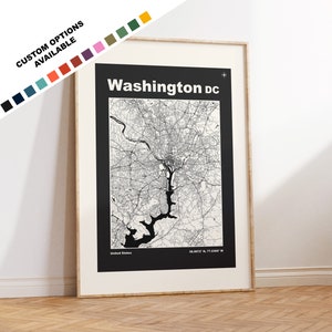 Washington DC Map Druck - Druck, gerahmt oder auf Leinwand - Washington DC Poster - Washington DC - Benutzerdefinierte Textoptionen - Karte Wandkunst - Geschenk