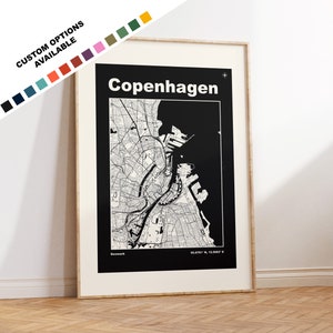 Mapa Kopenhagi Wydruk - Wydruk, oprawiony lub na płótnie - Plakat Kopenhaga - Kopenhaga Dania - Opcje niestandardowego tekstu - Mapa Ścienna - Prezent
