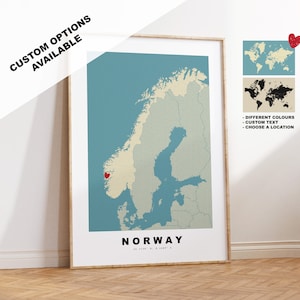Norwegen Karte Druck - Geschenk Landkarte - Vintage Stil - Jahrestag - Hochzeit - Flitterwochen - Urlaub - Reise - Geschenk - Karte