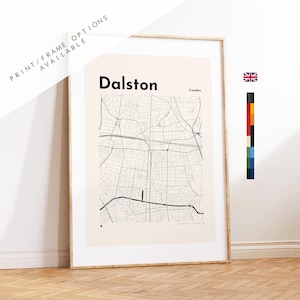 Impresión del mapa de Dalston - Opciones y colores personalizados disponibles - Impresiones o impresiones enmarcadas - Londres, Reino Unido