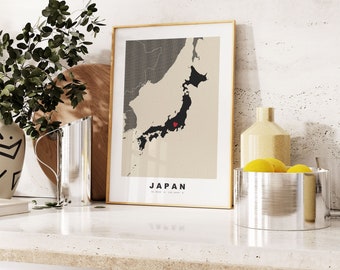 Japan Landkarte Druck - Geschenk Landkarte - Vintage Stil - Jahrestag - Hochzeit - Flitterwochen - Urlaub - Reise - Geschenk - Landkarte