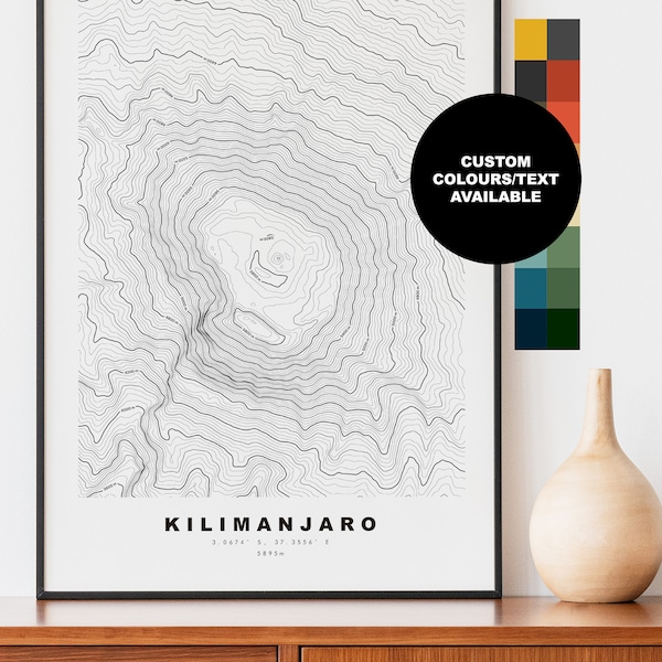 Kilimanjaro Print - Contour Map - Kilimanjaro Poster - Topographic Map - Print - Poster - Wall Art - Tanzania - Mt Kilimanjaro