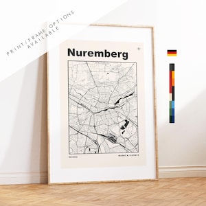 Nuremberg Map Print - Nuremberg City Map - Germany - Prints or Framed Prints - Custom Text Options - Different Colours Available