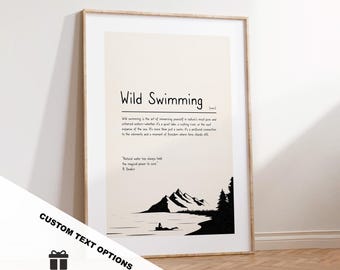 Wild swimming Definition Print - Custom Text/Quote Options - Customised Gift - Framed or Canvas - Quote Print - Different Colours Available