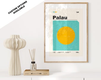 Palau Flag Print - Flag Poster - Mid Century Modern - Custom Options Available - Framed or Canvas Prints Available - Custom Gift