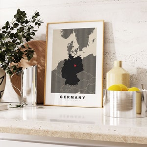 Deutschland Druck - Benutzerdefinierter Kartendruck - Personalisierte Text Geschenkoptionen - Rahmen / Leinwandoptionen - Vintage Style Map Print