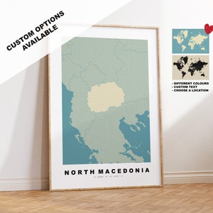 North Macedonia Map Print - Personalised Map Gift - Framed or Canvas Options Available - Custom Text Options - Personalised Gift