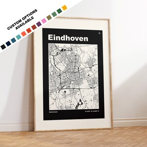 Eindhoven Karte Druck - Benutzerdefinierte Textoptionen - Eindhoven Karte - Mid Century Modern - Gerahmt oder Leinwandoptionen - Geschenk