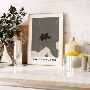 Schweiz Map Print - Geschenk Landkarte - Vintage Style - Jahrestag - Hochzeit - Flitterwochen - Urlaub - Geschenk - Map