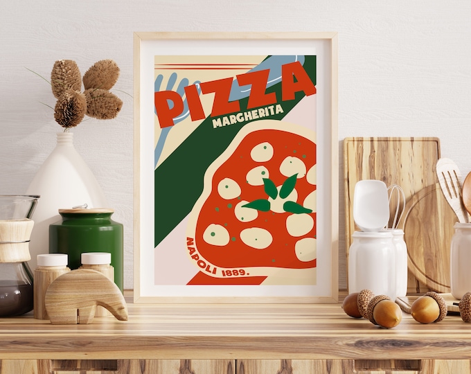 Pizza Print - Italian Food Poster - Pizza Margherita - Napoli - Pizza Poster - Foodie Gift - Gift for Pizza Lover - Kitchen Wall Art