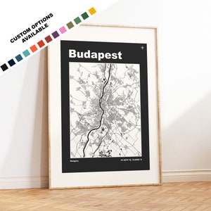 Mapa de Budapeste impresso - Opções/cores personalizadas disponíveis - Impressões ou impressões emolduradas - Budapeste, Hungria - Texto personalizado para presente