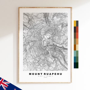 Ruapehu Impression - Nouvelle-Zélande - Carte des contours  - Carte topographique - Impression - Affiche - Impression de carte