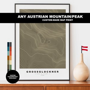Aangepaste Oostenrijkse bergkaart afdrukken - elke locatie - contourkaart afdrukken - Oostenrijk - Oostenrijkse bergen - kaartposter - Grossglockner-afdruk