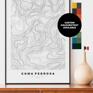 Coma Pedrosa Mapa  - Póster -  Topografía - Contorno - Imprimir