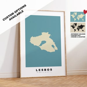 Lesbos Kartendruck - Personalisierte Karte Geschenk - Rahmen- oder Leinwandoptionen verfügbar - Benutzerdefinierte Textoptionen - Personalisiertes Geschenk