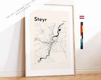 Steyr Map Print -  Custom Text, Framed or Canvas Options - Steyr - Austria