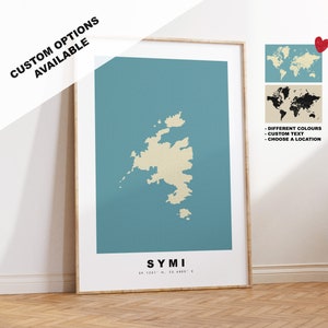 Symi Kartendruck - Personalisiertes Kartengeschenk - Rahmen- oder Leinwandoptionen verfügbar - Benutzerdefinierte Textoptionen - Personalisiertes Geschenk