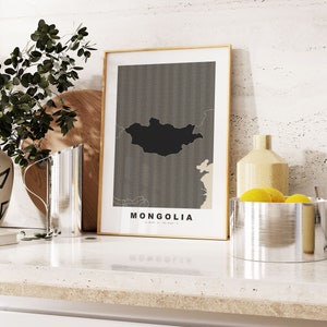 Mongolia Print - Custom Map Print - Personalised Text Gift Options - Frames/Canvas Options - Vintage Style Map Print