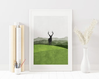 Scandinavian Print - Stag in the Woods - Modern Art Print - Wall Art - Scandinavian Modern - Home Decor - White Wall Art - Nature - Travel