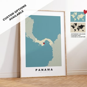 Panama Kartendruck - Personalisiertes Kartengeschenk - Rahmen- oder Leinwandoptionen verfügbar - Benutzerdefinierte Textoptionen - Personalisiertes Geschenk