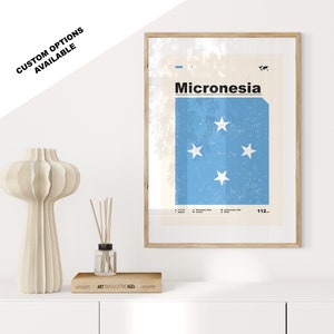 Micronesia Flag Print - Flag Poster - Mid Century Modern - Custom Options Available - Framed or Canvas Prints Available - Custom Gift