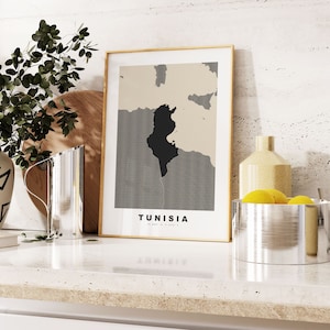 Stampa Tunisia - Stampa mappa personalizzata - Opzioni regalo testo personalizzato - Opzioni cornici/tela - Stampa mappa stile vintage