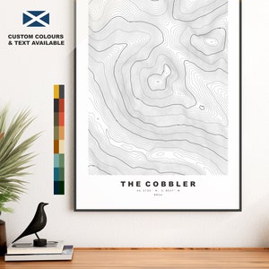 The Cobbler Print - contourkaart - Ben Arthur Poster - Schotland - topografische kaart - Print - muurkunst - The Cobbler - Ben Arthur - kaart